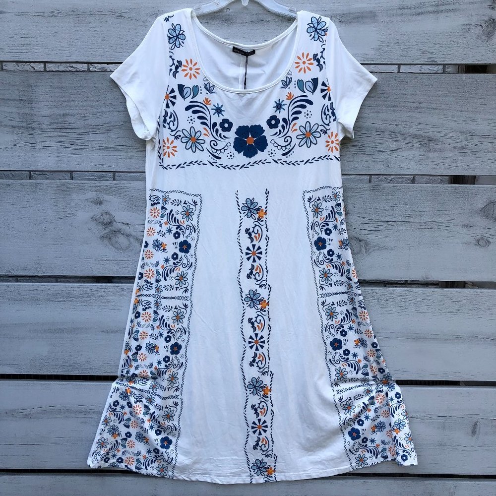 NEW NORACORA Hawaiian Floral Coastal Short Sleeve Midi Dress Island Vacation